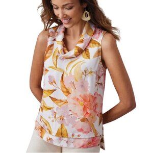 Soft Surroundings Demetre Sleeveless Cowl Neck Floral Tank Blouse Size L